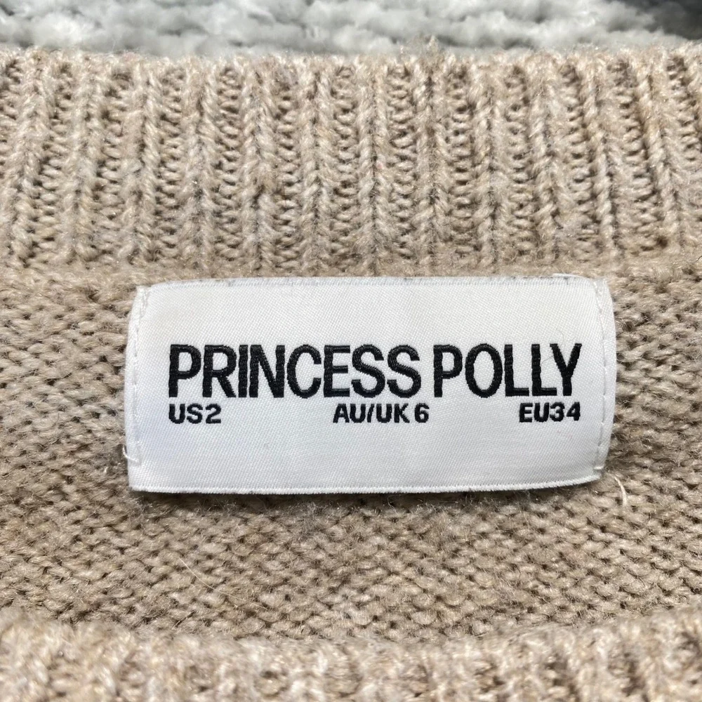 PRINCESS POLLY Sweater Women's US 2‎ Beige Crew Neck Long Sleeve Knit